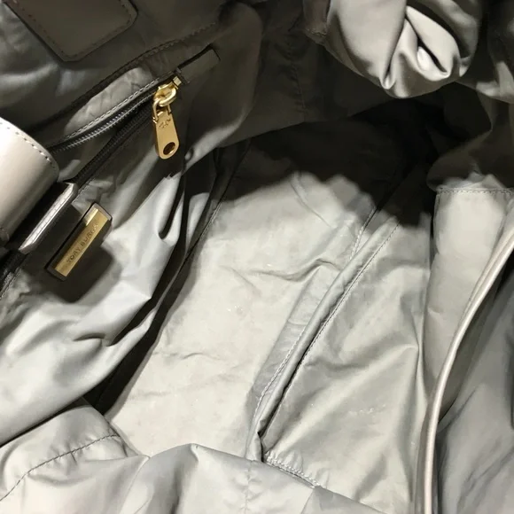 Tory Burch Nylon Ella Puffer Tote Handbag Taupe Gray - Picture 9 of 16
